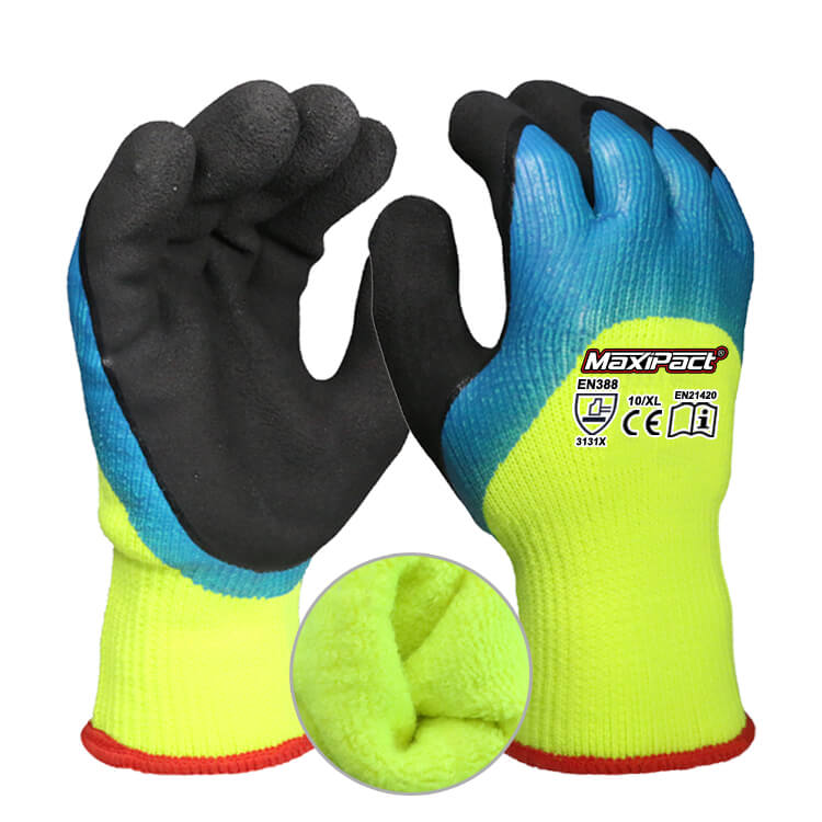 Fluorescent Latex Foam Palm Coated Work Gloves - Terry Brushed
