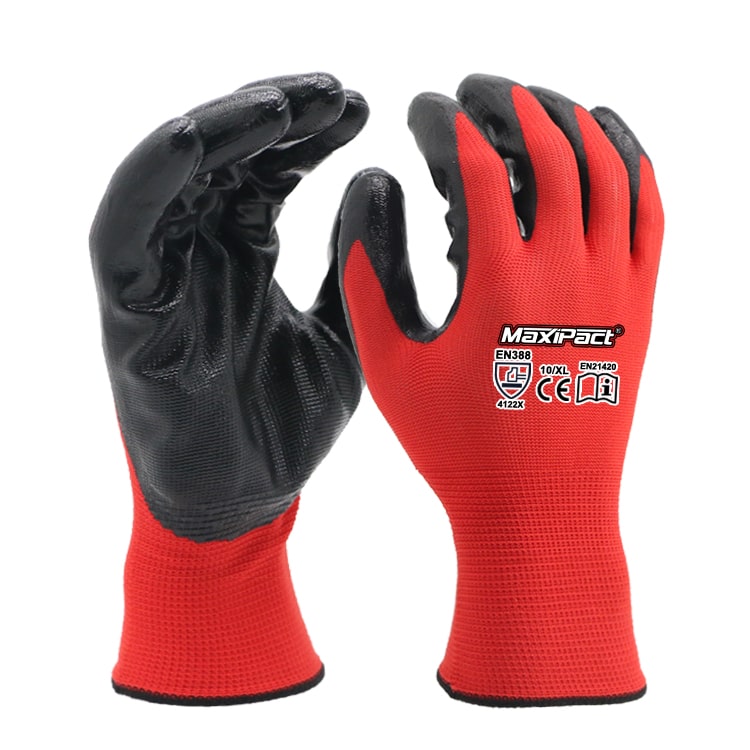 Red Nitrile Coated Gloves Palm Dip | Maxglove.com