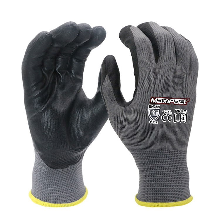 Grey Black Nitrile Foam Coated Gloves | MaxGlove.com