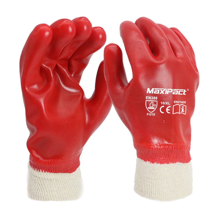 Red PVC Fully Coated Knit Wrist Gloves | Maxglove.com