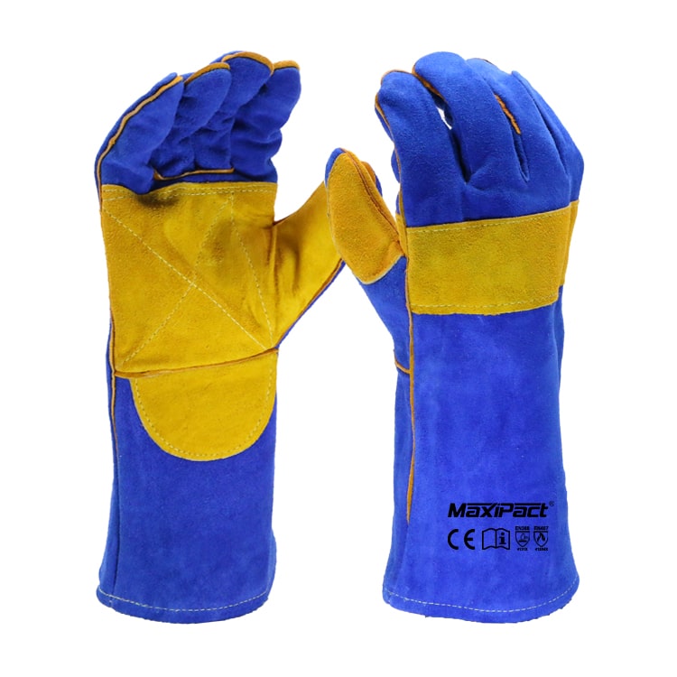 Blue & Yellow Cow Split Welding Gloves | MAX GLOVE