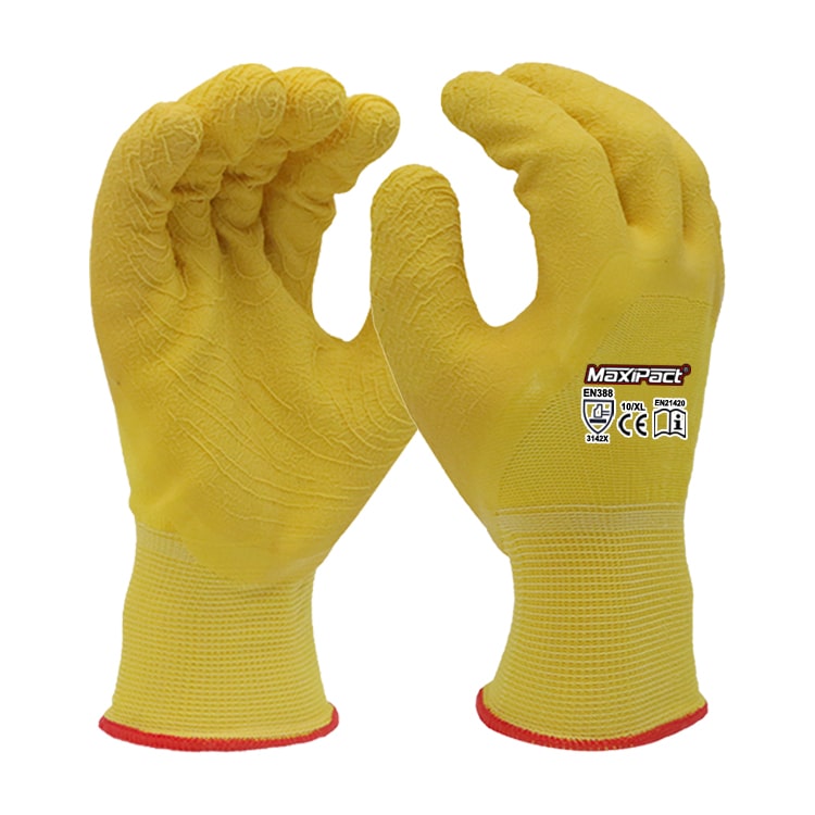 Wave Crinkle Latex Gloves Yellow | MAX GLOVE